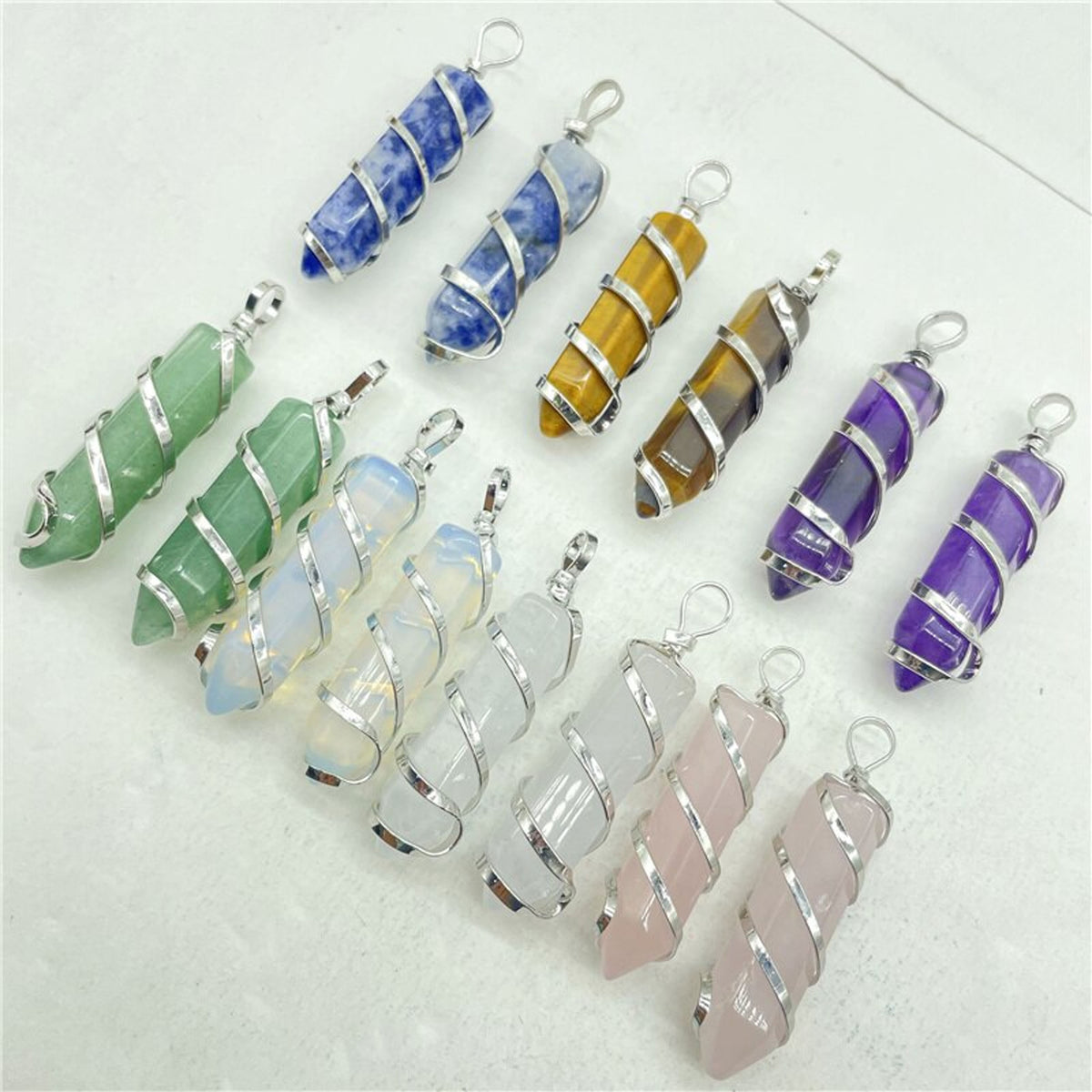 Wholesale Natural Stone Copper Wire Pendants Jewelry For Women's (sold by the piece or on chain)