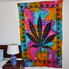 Beautiful Design Tie Dye Marijuana Leaf Multicolor Tapestry 55" x 83 (Sold By Piece)