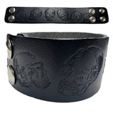 Wholesale New Thick Engraved Skull Black Leather Cuff Bracelet - Bold & Edgy Style