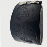 Wholesale New Thick Engraved Skull Black Leather Cuff Bracelet - Bold & Edgy Style