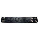 Wholesale New Thick Engraved Skull Black Leather Cuff Bracelet - Bold & Edgy Style