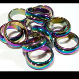 Wholesale Flat 6mm Rainbow Hematite Stone Rings Assorted Sizes (Sold by the piece dozen or 100 pc tray )