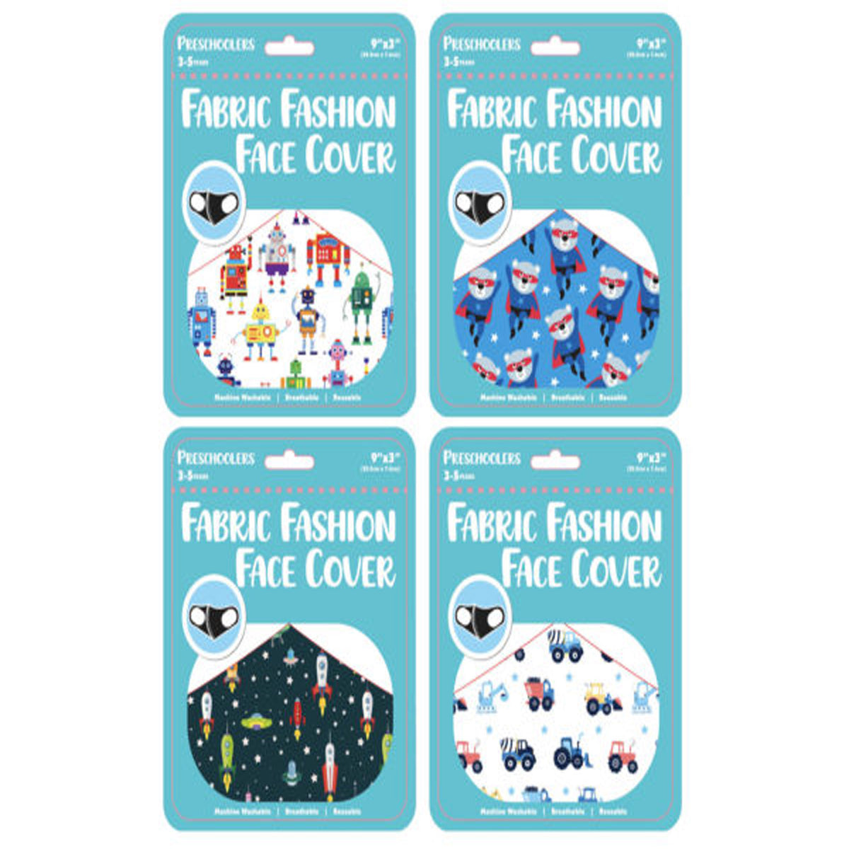 Boys Preschooler Fabric Face Mask - Cute Designs for Adorable Protection MOQ -50 pcs