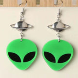 Wholesale Alien Head Space Earrings Long Dangle Statement Earrings for Space Enthusiasts (sold by the pair)