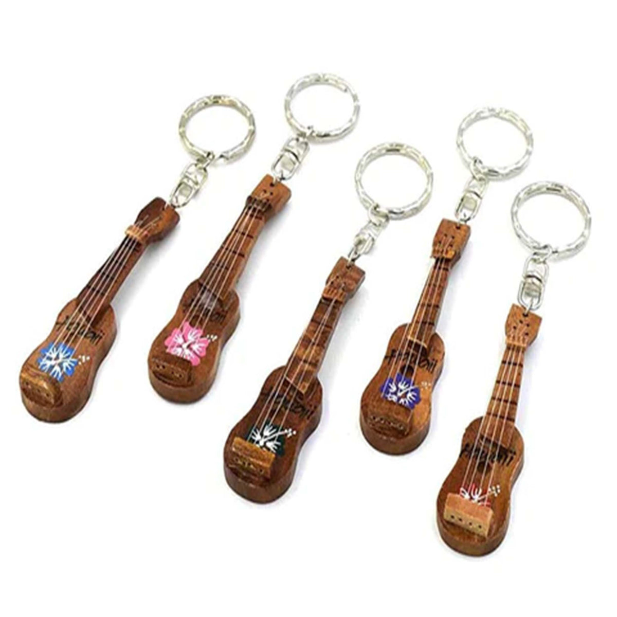 Wooden Hawaii Ukulele 3" Keychain Miniature Keychain with Assorted Colors