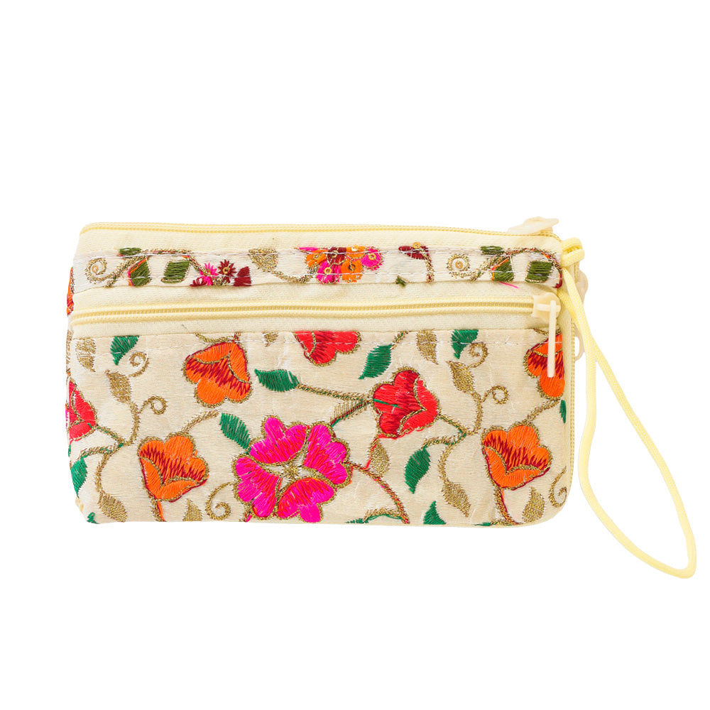 White Color Purse With Beautiful Floral Embroidery Detailing