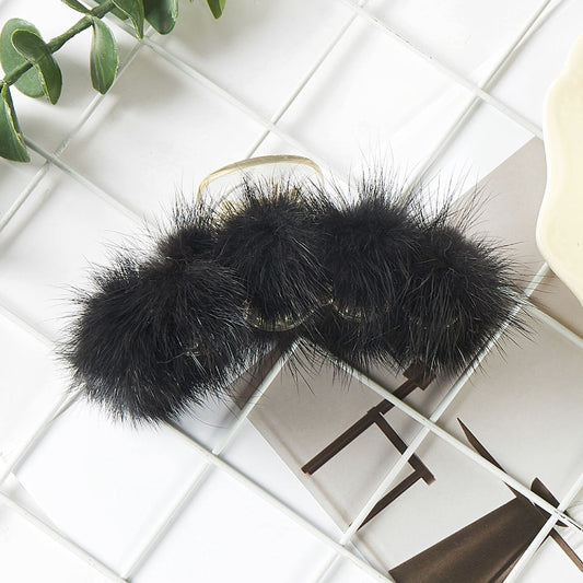 Women's Large Faux Fur Pom Pom Hair Claw Clip (1 Dozen=$119.99)