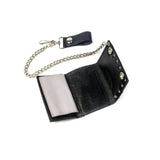 Wholesale Silver Studded Trifold Leather Wallets With Chain (MOQ-6)