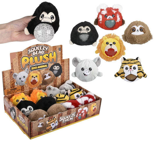 Zoo Animal Squeezy Bead Plush Kids Toy In Bulk- Assorted