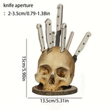 0207ba Skull Head Knife Block Holder, Resin Collectible Figurine, Multi-Room Storage Organizer, Indoor & Outdoor Decor, Horror Themed Kitchen Accessory - 1pc