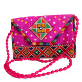 New Bhandej Fabric Tiny Hanging Purse With Beaded Handle For Women's