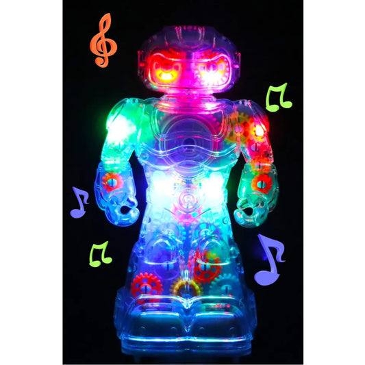 Wholesale Transparent Electric Light Up Spinning Mechanical Gear Robot (Sold By Piece)