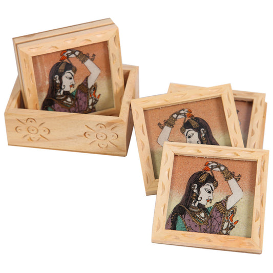 Wood Tea Coaster With Bani Thani