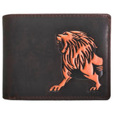 Men's Dark Brown Protected Printed Leo Genuine Leather Coin Wallet