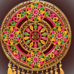 Flower Stone Wall Hanging Handmade Embroidery Work Kutch Handicraft Item for Home/Office Decor