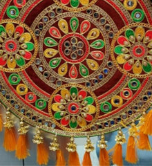 Flower Stone Wall Hanging Handmade Embroidery Work Kutch Handicraft Item for Home/Office Decor