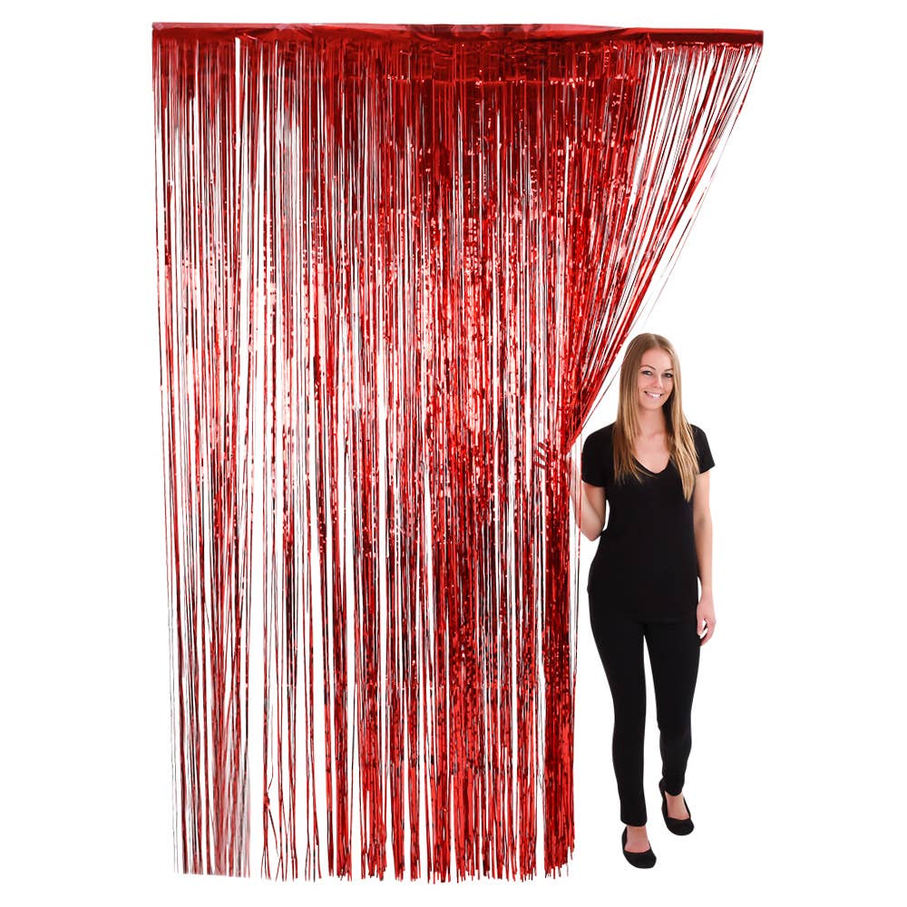 Buy RED FOIL FRINGE CURTAIN 36"X96" in Bulk