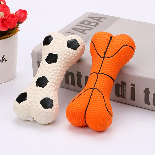 Football & Basketball Style Bone Dog Toy - Durable Chew Toy for Active Dogs