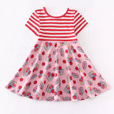 Short Sleeve Red Stripe Apple Back-To-School Dress