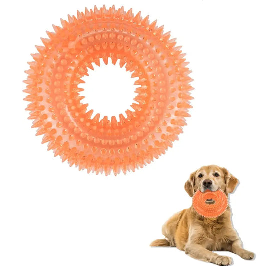 Dog Donut Shape Squeaky Balls Bone Teething Pet Chew Toys