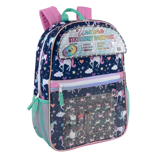 17" Unicorn Backpack with 9-Piece School Supply Kit ( 1 Case=24Pcs) 9.8$/PC