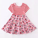 Girls' Short Sleeve Red Stripe School Dress