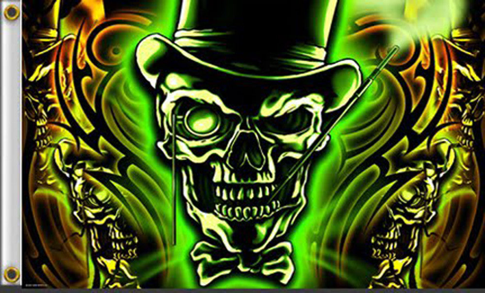 Buy GLOWING GREEN SKULL DELUXE 3' X 5' BIKER FLAGBulk Price