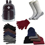 Buy Bulk Case of 12 Backpacks and 12 Winter Item Sets and 12 Socks - Wholesale Care Package - Emergencies, Homeless, Charity