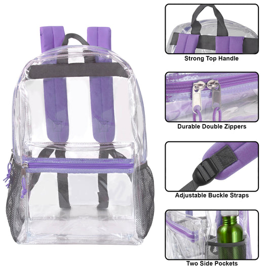 Wholesale Classic 17 Inch Clear Backpack - Purple ( 1 Case=24Pcs) 9.45$/PC