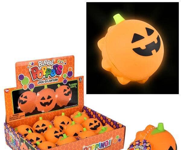 Buy LIGHT-UP JACK-O-LANTERN BUBBLE POPPER BALL 2.66" in Bulk