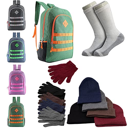 Buy Bulk Case of 12 Backpacks and 12 Winter Item Sets and 12 Socks - Wholesale Care Package - Emergencies, Homeless, Charity