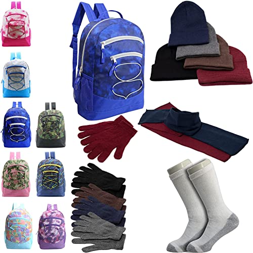 Buy Bulk Case of 12 Backpacks and 12 Winter Item Sets and 12 Socks - Wholesale Care Package - Emergencies, Homeless, Charity