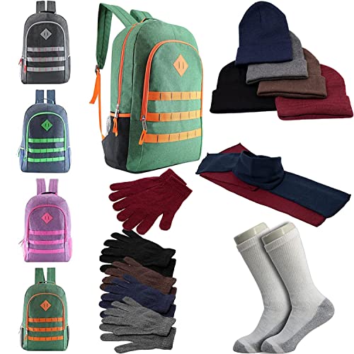 Buy Bulk Case of 12 Backpacks and 12 Winter Item Sets and 12 Socks - Wholesale Care Package - Emergencies, Homeless, Charity