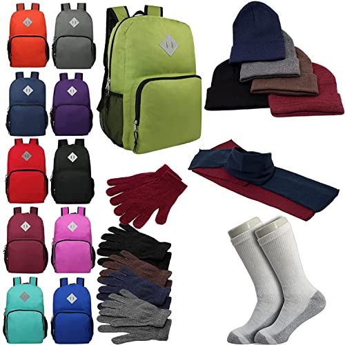 Buy Bulk Case of 12 Backpacks and 12 Winter Item Sets and 12 Socks - Wholesale Care Package - Emergencies, Homeless, Charity