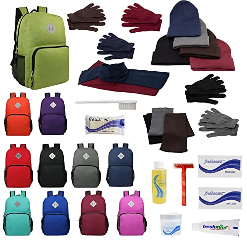 Buy Bulk Case of 12 Backpacks and 12 Winter Item Sets and 12 Hygiene Kits - Wholesale Care Package - Emergencies, Homeless, Charity