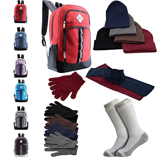 Buy Bulk Case of 12 Backpacks and 12 Winter Item Sets and 12 Socks - Wholesale Care Package - Emergencies, Homeless, Charity