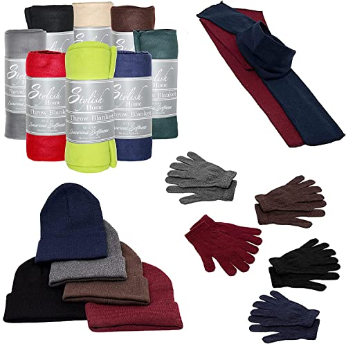 Buy Homeless Care Package Supplies - Bulk Case of 12 Winter Throw Blankets, 12 Winter Sets