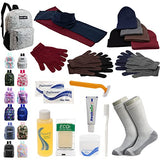 Buy Bulk Case of 12 Backpacks and 12 Winter Item Sets and 12 Toiletry Kits and 12 Socks - Wholesale Care Package - Emergencies, Homeless, Charity