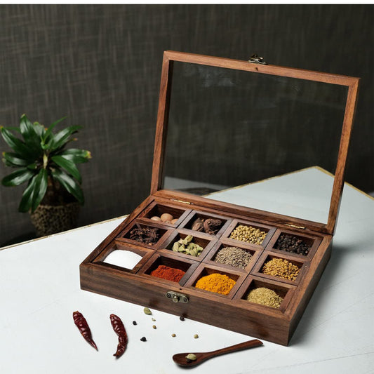 Wooden Spice Box with Spoon