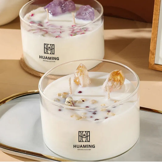 Glass Jar Crystal Stone Luxury High Quality Handmade Soy Wax Scented Candle for Birthday Wedding Holiday Gift