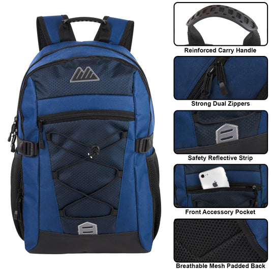 19 Inch Bungee Jacquard Cord Backpack With Padded Laptop Section - Navy (1 Case = 24 Pcs) 18.90$/PC