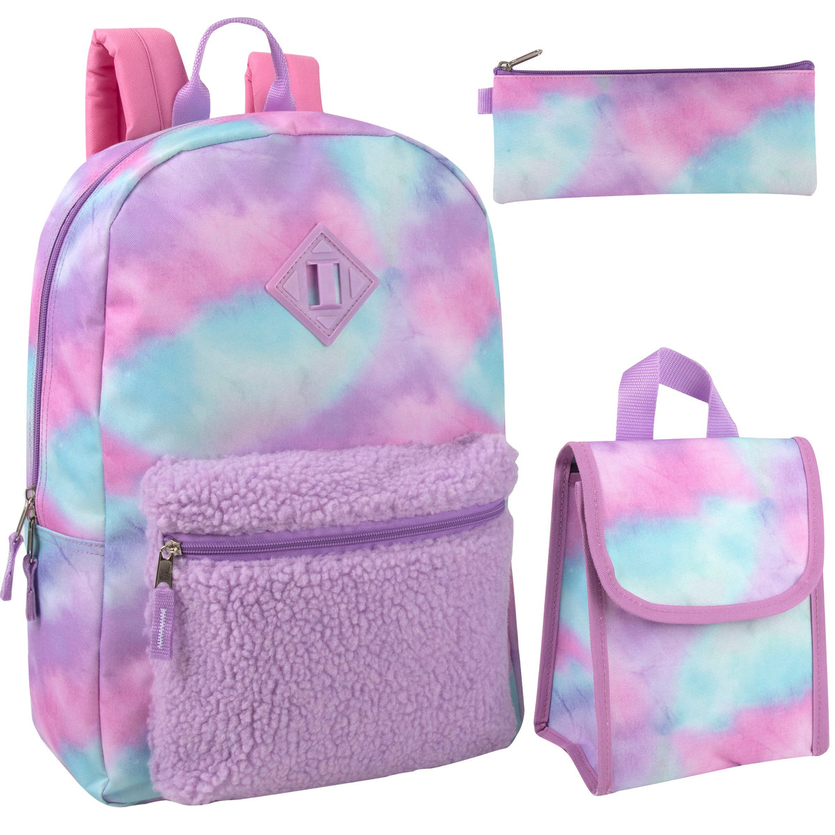 3-in-1 Purple Cloud Themed 17-Inch Backpack Set with Lunch Bag & Pencil Case (1 Case = 24 Pcs) 11.9$/PC