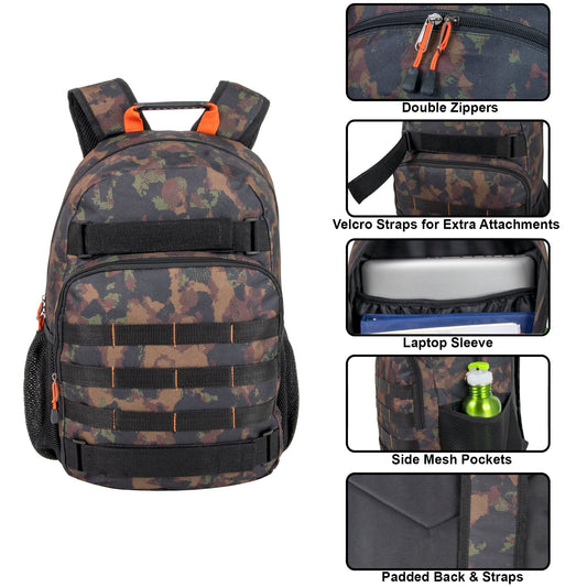 19 Inch Dual Strap Daisy Chain Backpack With Laptop Sleeve - Camo ( 1 Case=24Pcs) 15.4$/PC