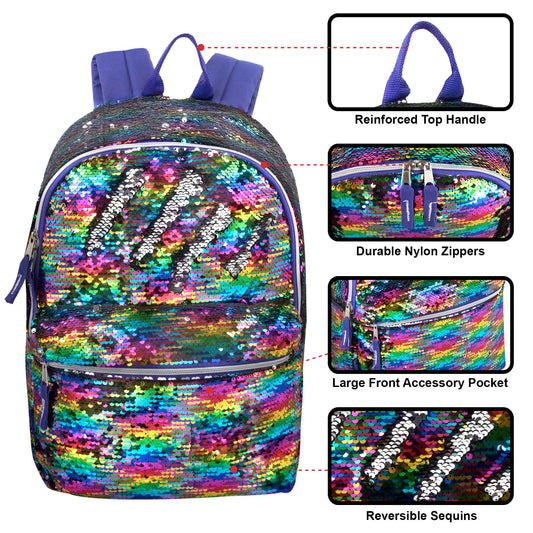 Bulk Mini Purple Rainbow Sequin Backpack For Girl's