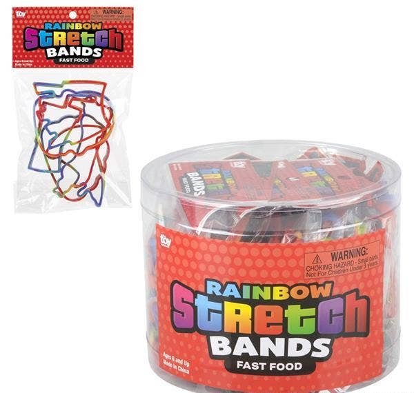 Buy FAST FOOD RAINBOW SILICONE STRETCH BANDS in Bulk