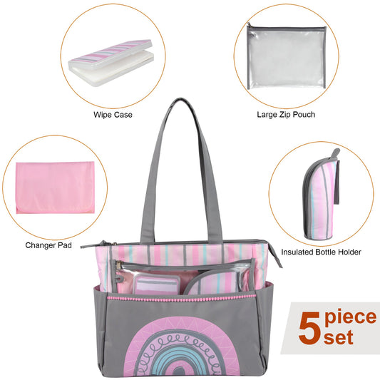 Baby Essentials Diaper Bag Tote 5 Piece Set For Women's