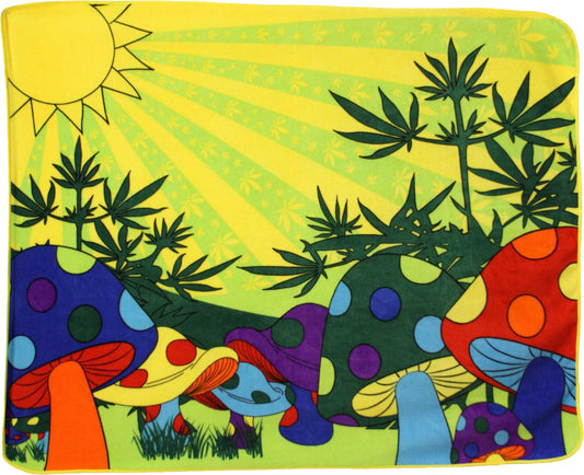 Buy MARIJUANA POT LEAF & MUSHROOMS FEILD LARGE 50X60 IN PLUSH THROW BLANKET Bulk Price