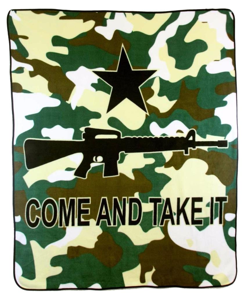 Wholesale CAMOUFLAGE COME AND TAKE IT RIFLE GUN LARGE 50X60 IN PLUSH THROW BLANKET ( sold by the piece )