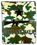 Wholesale CAMOUFLAGE COME AND TAKE IT RIFLE GUN LARGE 50X60 IN PLUSH THROW BLANKET ( sold by the piece )