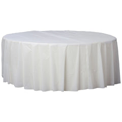 Round Plastic Table Cover 84" White In Bulk